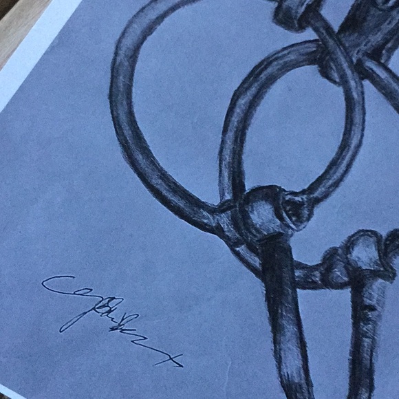 Artwork print paper black white cowgirl wester headstall bit western cowboy - Picture 5 of 5